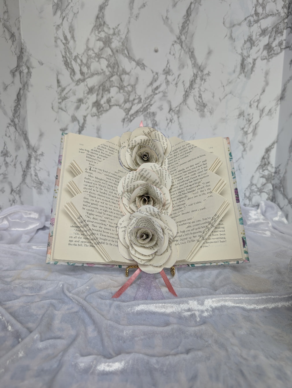 Paper Rose Open Book Folding Art Sculpture
