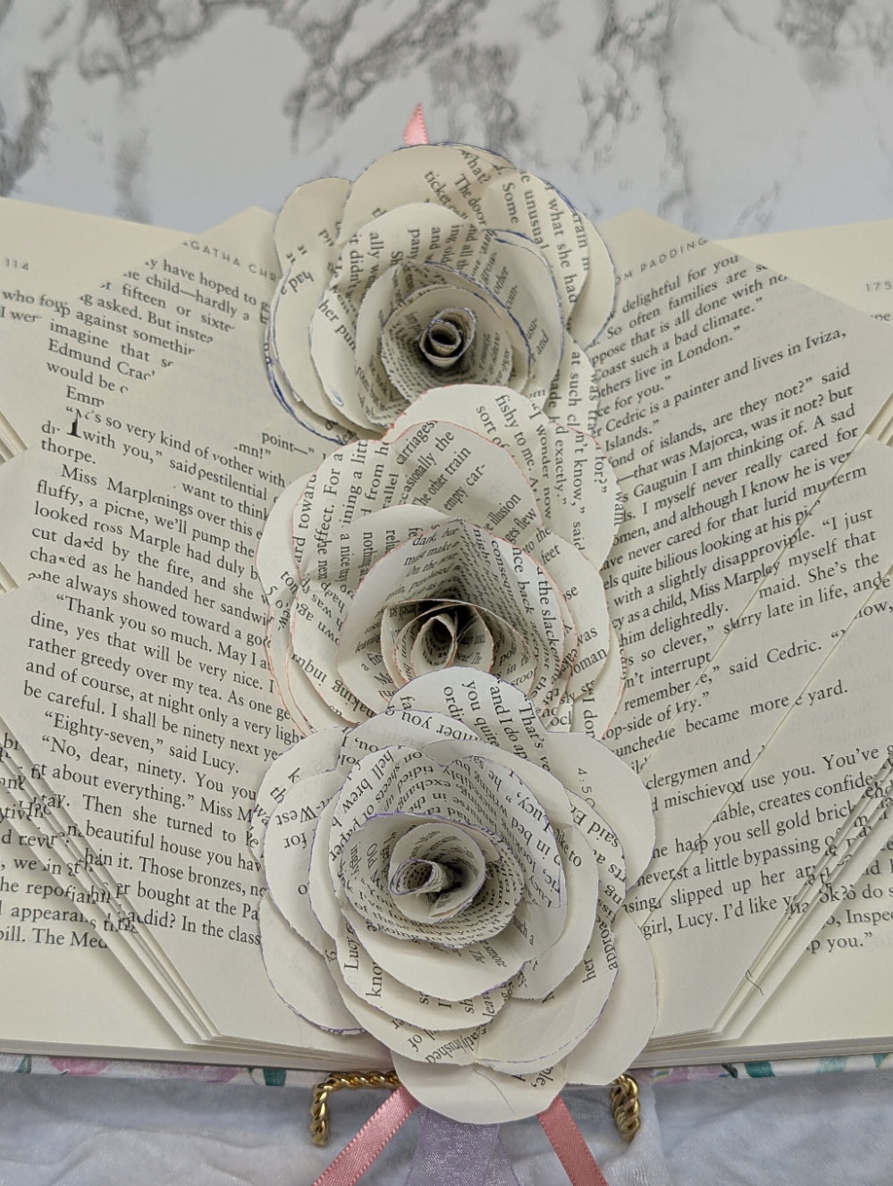 Paper Rose Open Book Folding Art Sculpture