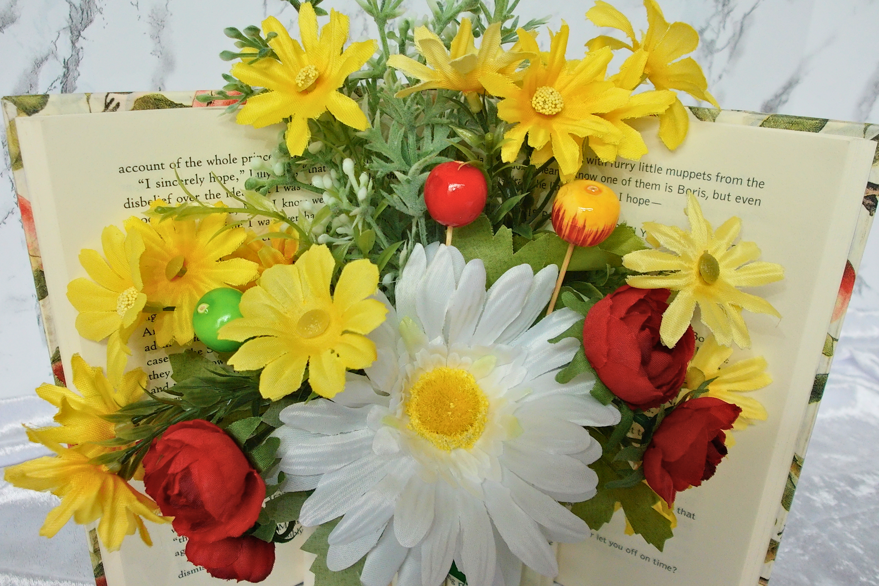 Apple Orchard Book Vase with Silk Florals