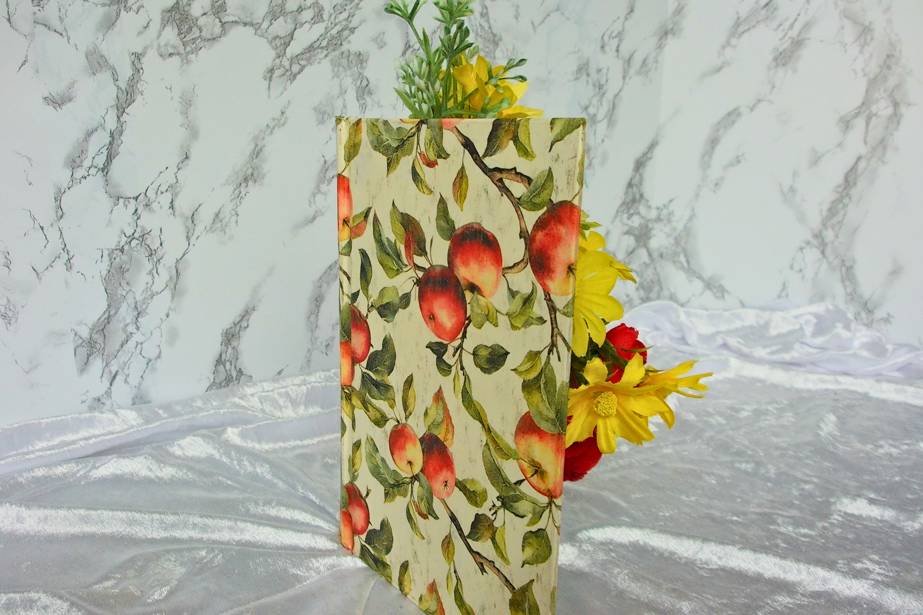 Apple Orchard Book Vase with Silk Florals