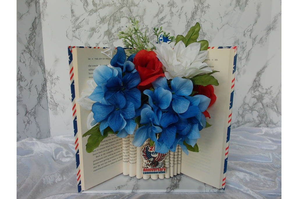 Patriotic 250th Anniversary Book Vase with Silk Florals