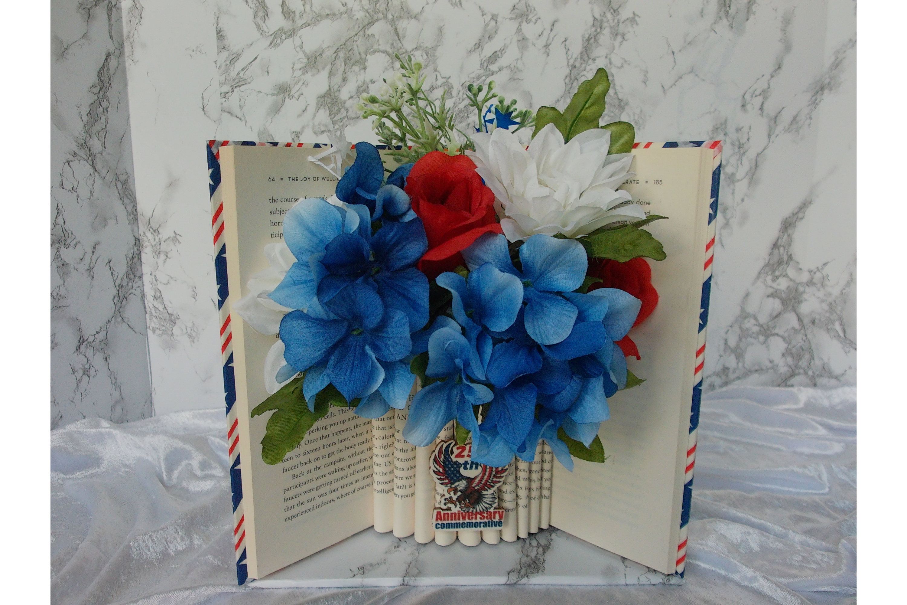 Patriotic 250th Anniversary Book Vase with Silk Florals