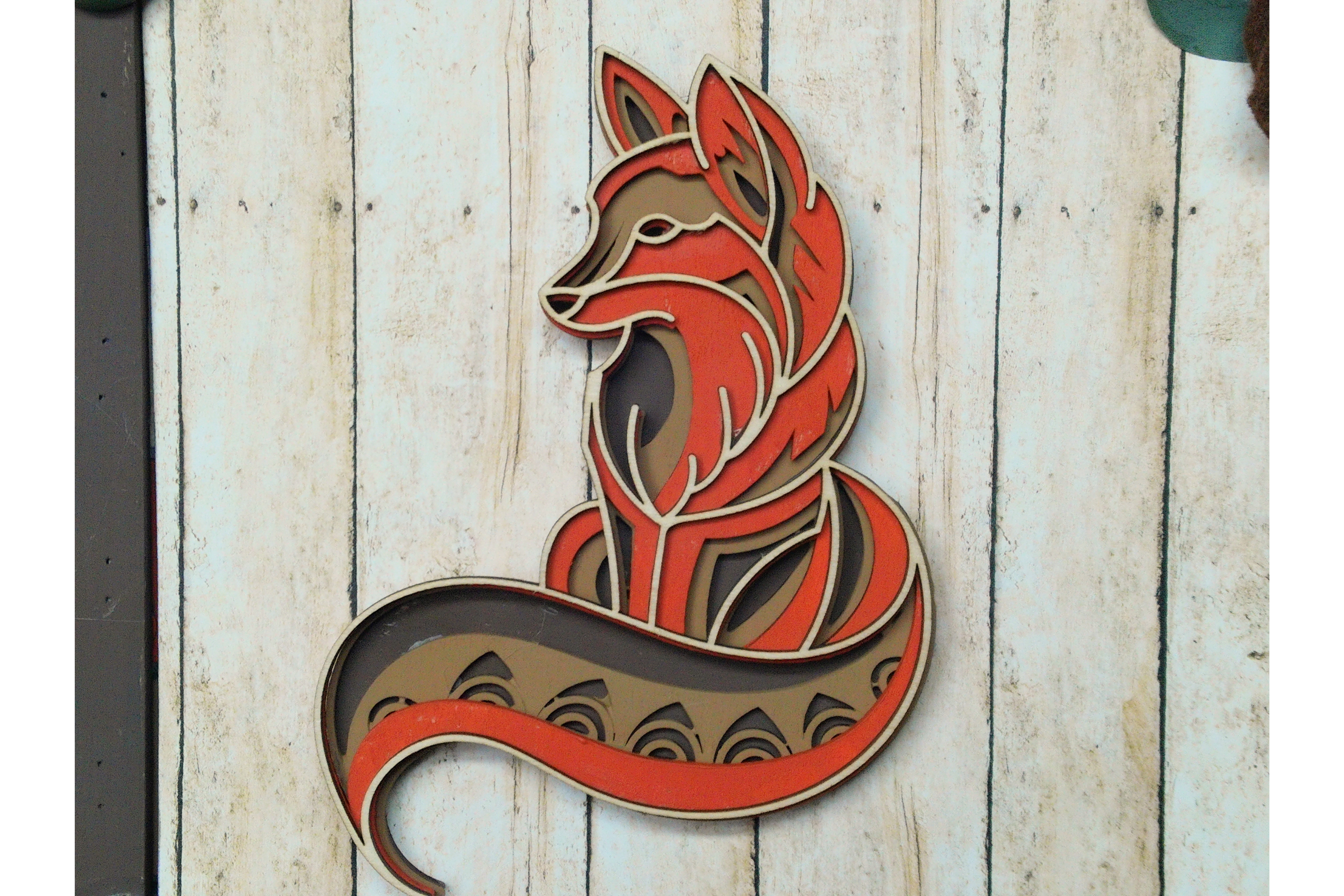 Layered Wood Fox Wall Hanging with Felt Flowers