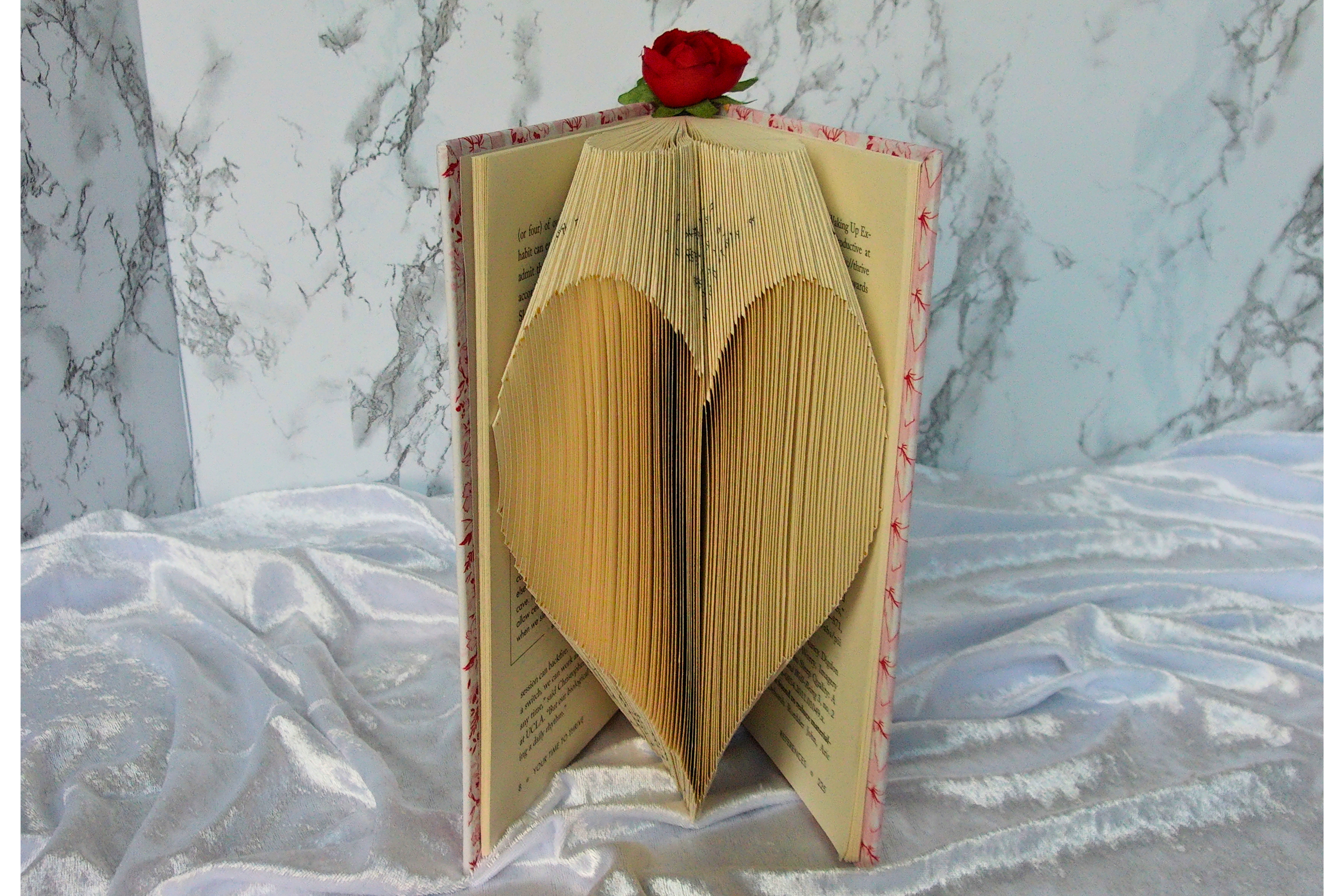 Heart Book Folding Art Sculpture with Rose