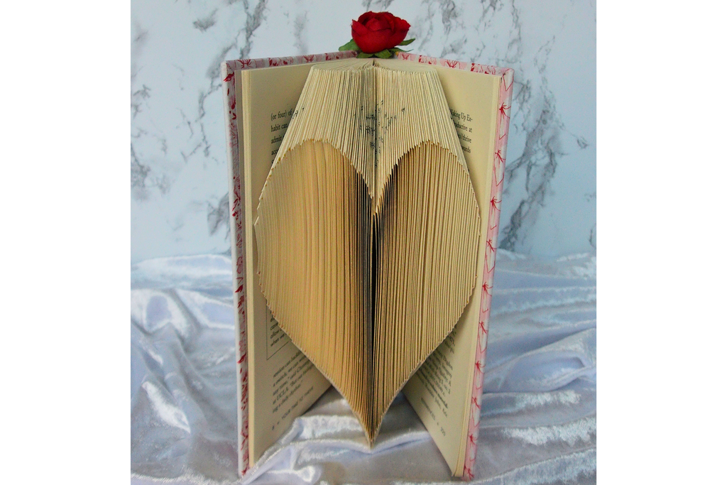 Heart Book Folding Art Sculpture with Rose