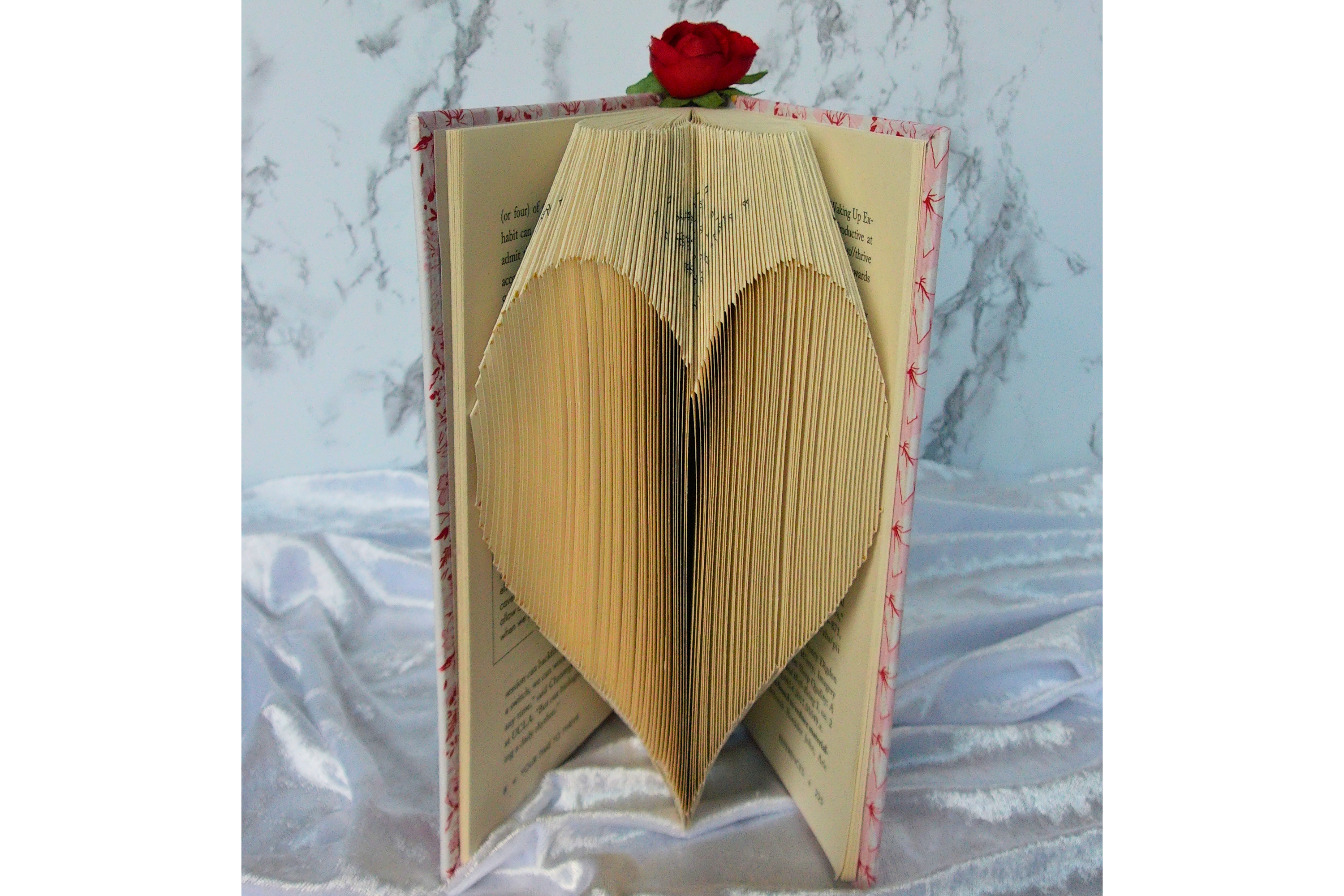 Heart Book Folding Art Sculpture with Rose