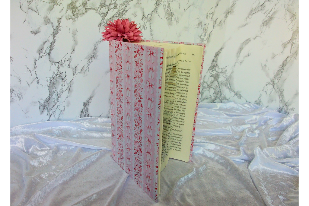 Inverted Heart Book Folding Art Sculpture with Pink Dahlia