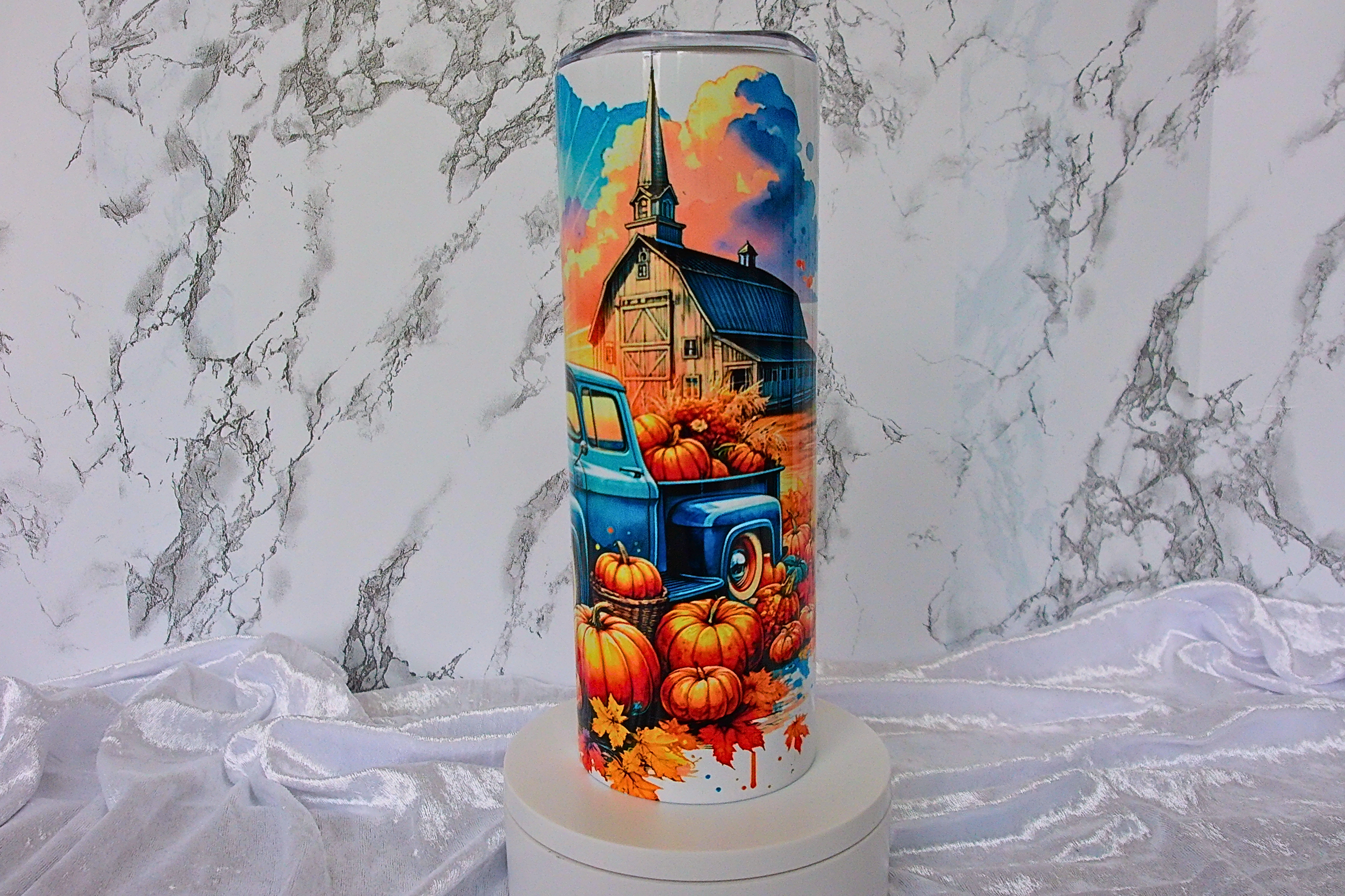 Fall Harvest Blue Truck Pumpkin Tumbler