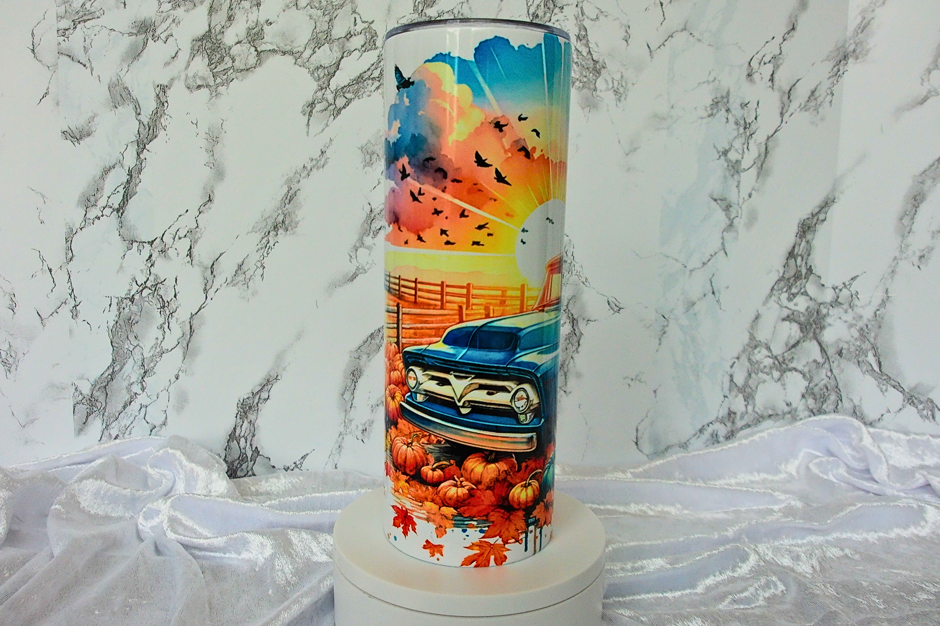 Fall Harvest Blue Truck Pumpkin Tumbler