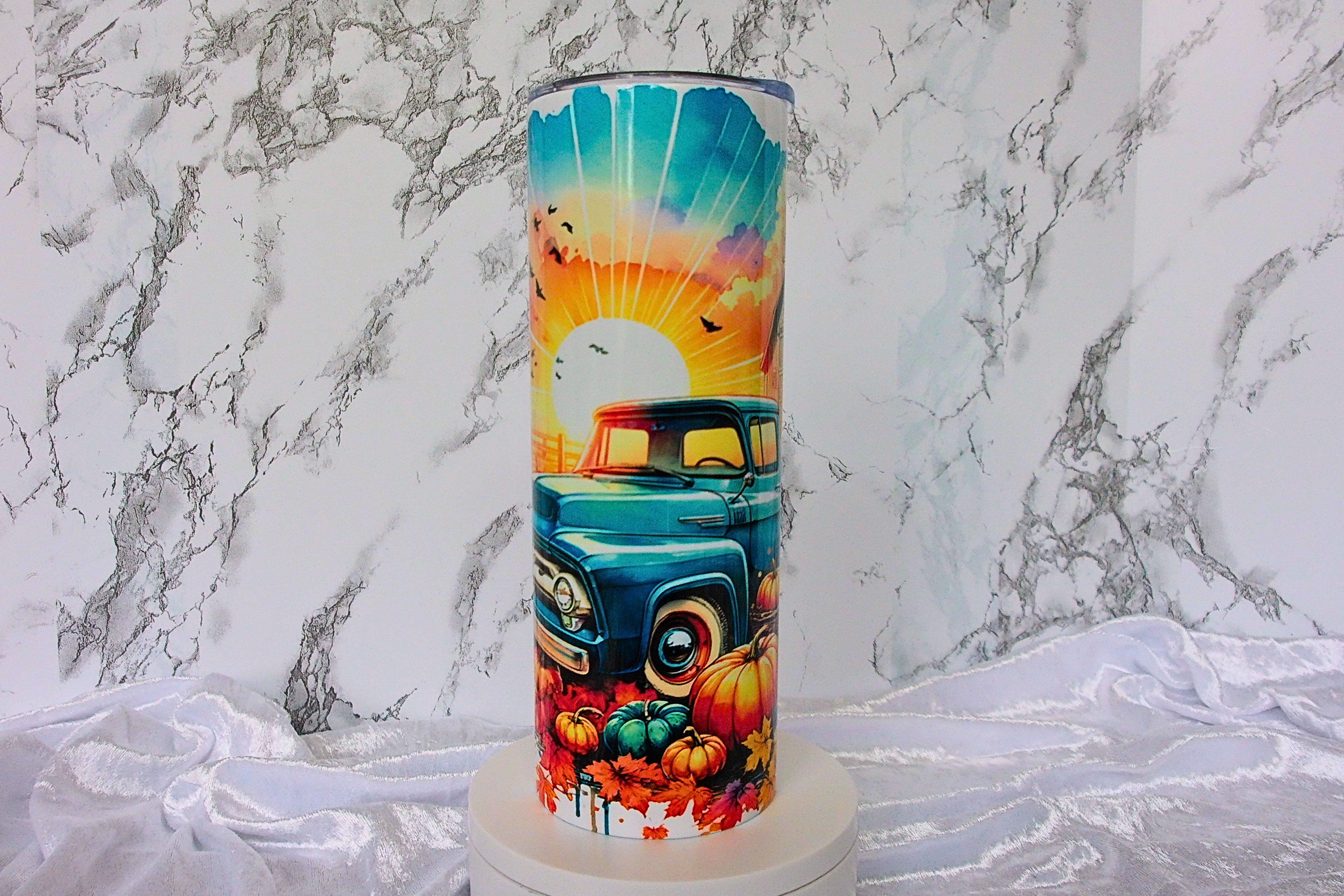 Fall Harvest Blue Truck Pumpkin Tumbler