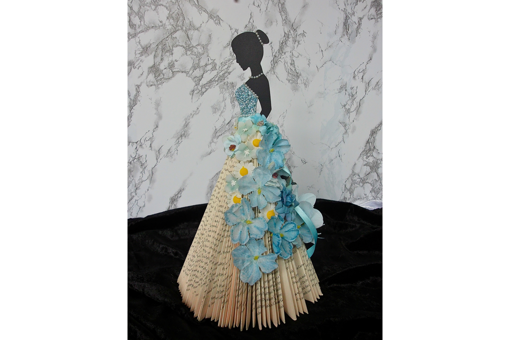 Floral Gowned Lady Book Folding Art Sculpture