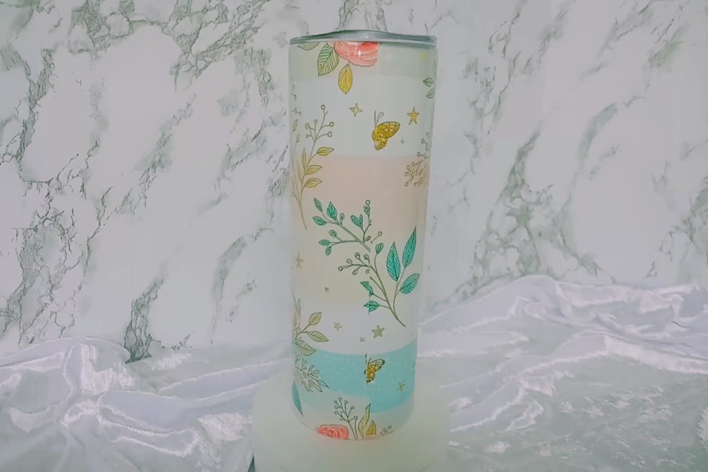 Pastel Rose & Gold Stars Floral Stripe Tumbler