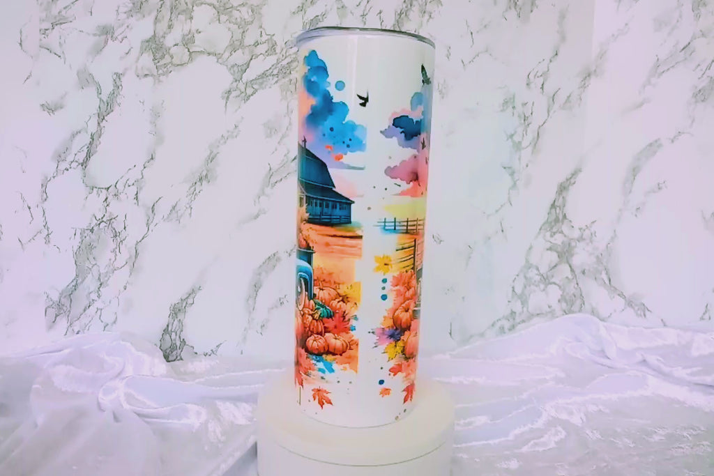 Fall Harvest Blue Truck Pumpkin Tumbler