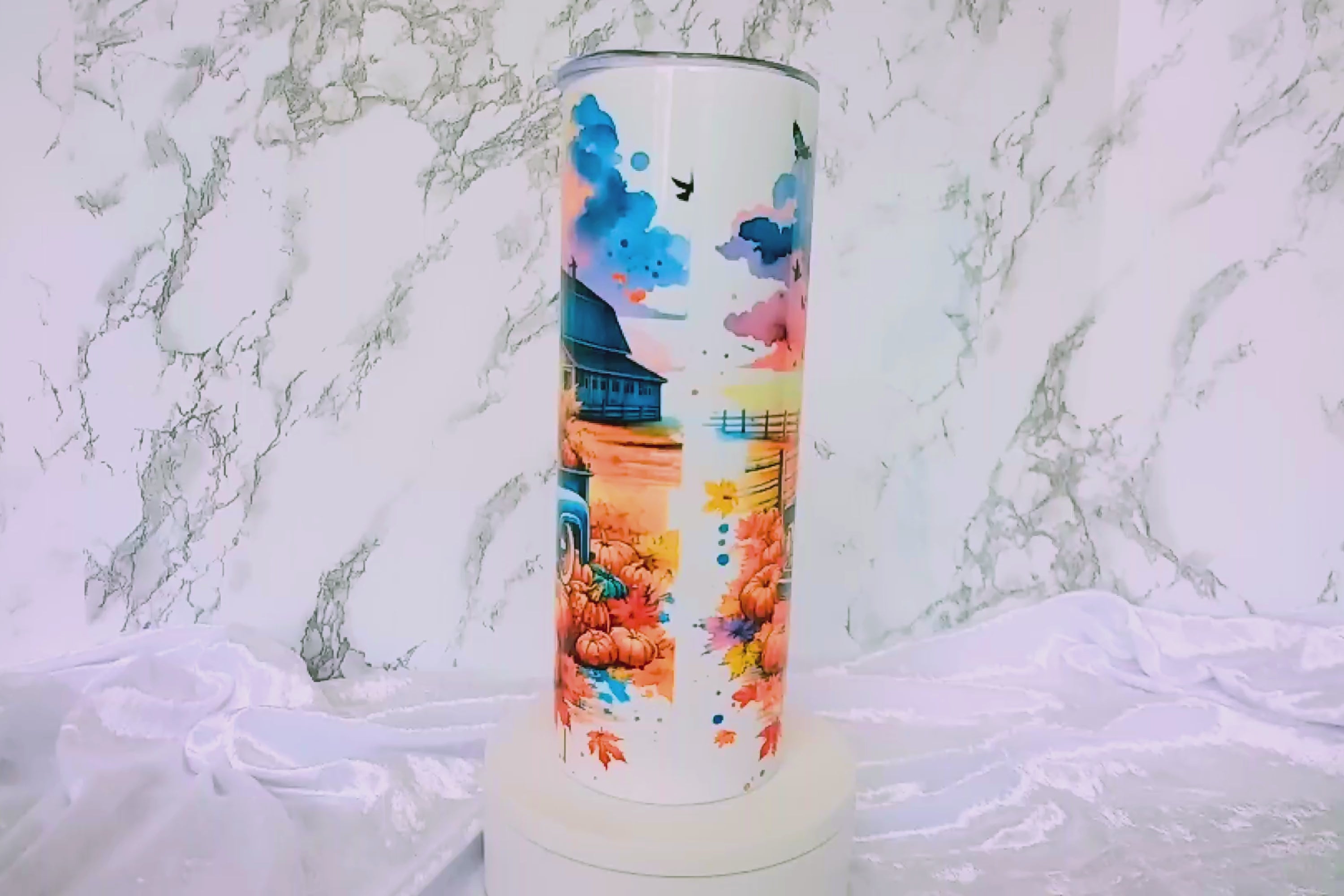 Fall Harvest Blue Truck Pumpkin Tumbler